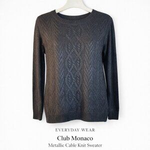 Club Monaco Blue Metallic Cable Knit Sweater Small Shimmer Pullover